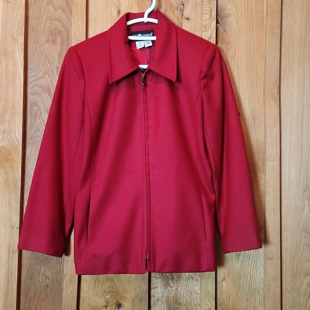 Sag Harbor 100% Wool Vintage Zip Up Lightweight Jacket, 6 Petite, Holiday Red